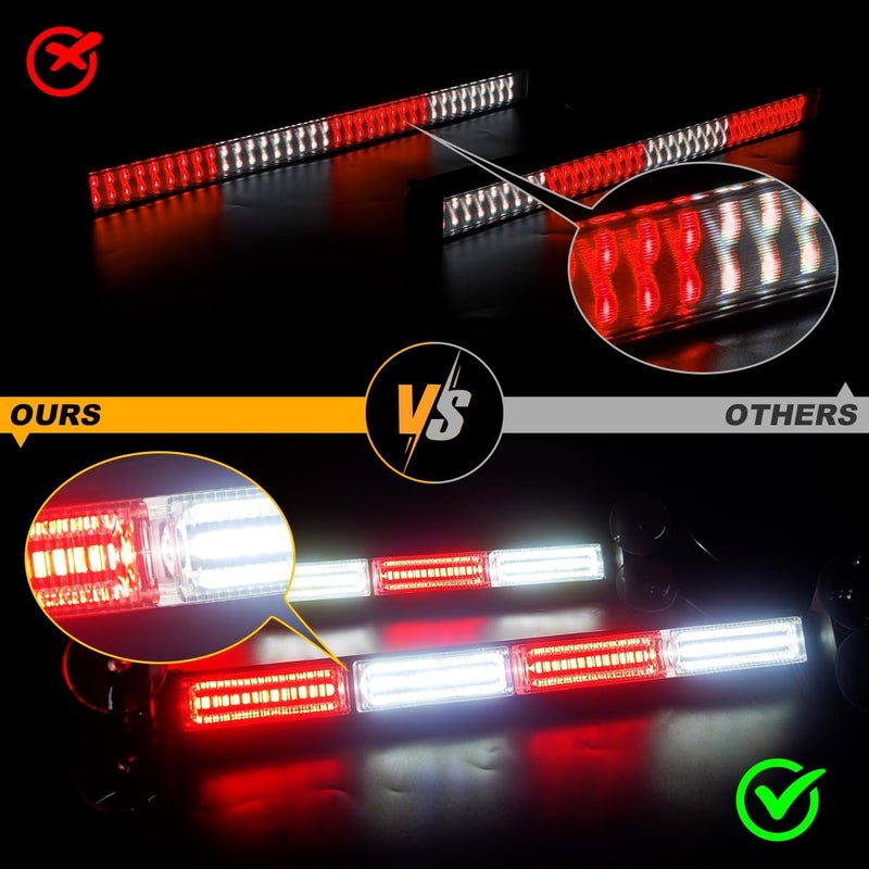 LRTER 2 in 1 Traffic Advisor Light Bar Strobe Flash Light Windshield LED Emergency Strobe Visor Safety Warning Hazard Flashing Lights for Firefighter Police Trucks, 2X 17.7 Red/White - Image 4